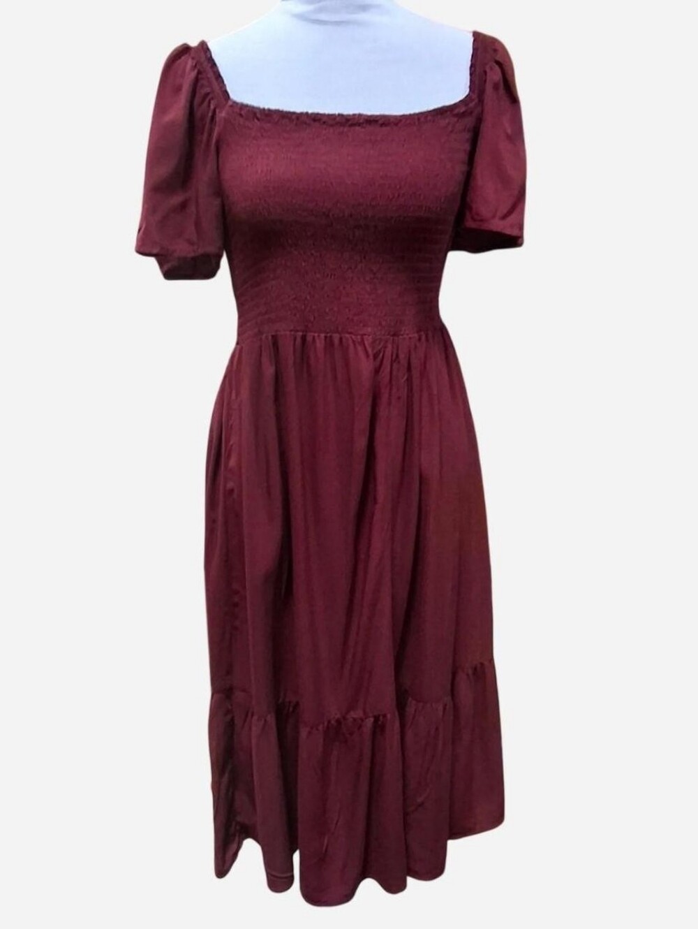 GAP Cherry Oak Smocked Square Neck Midi Dress S Petite